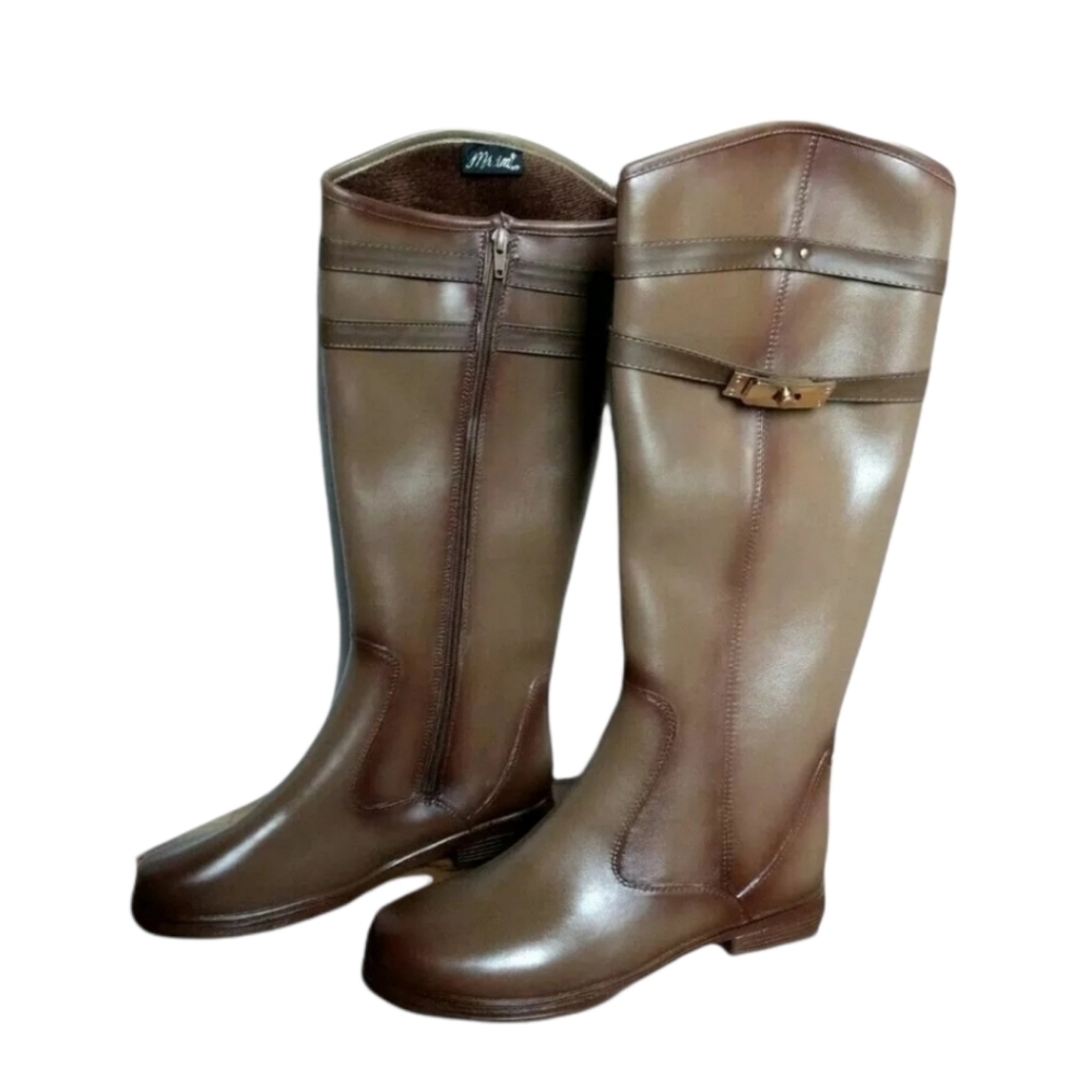 New Mi.im Zitas Brown Tall Riding Rain Rubber Boots Size 8.5 New Faux Fur Lined